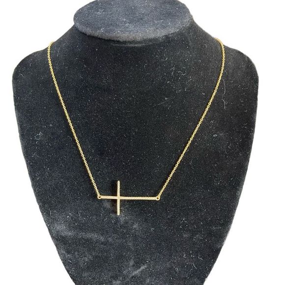 LaFonn sideways rhinestone cross stamped 925 with gold vermeil adjustable length - Picture 2 of 12